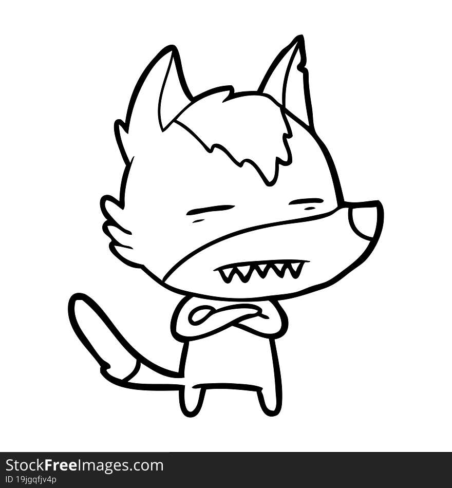 cartoon wolf showing teeth. cartoon wolf showing teeth