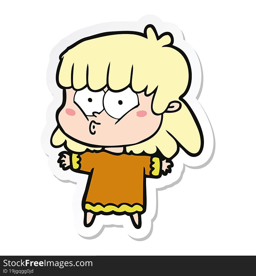 Sticker Of A Cartoon Whistling Girl