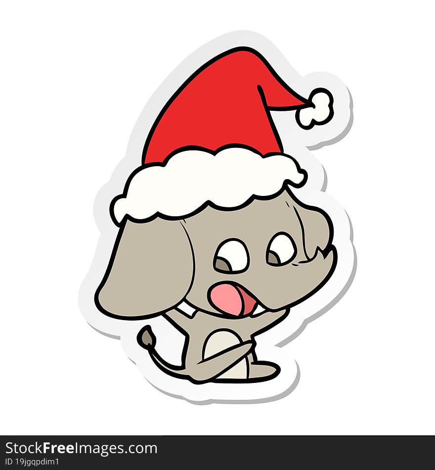 cute sticker cartoon of a elephant wearing santa hat