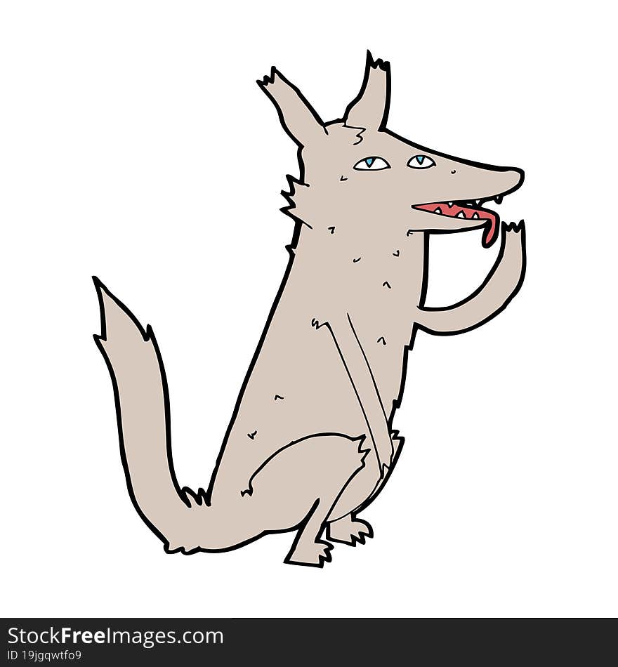 cartoon wolf licking paw