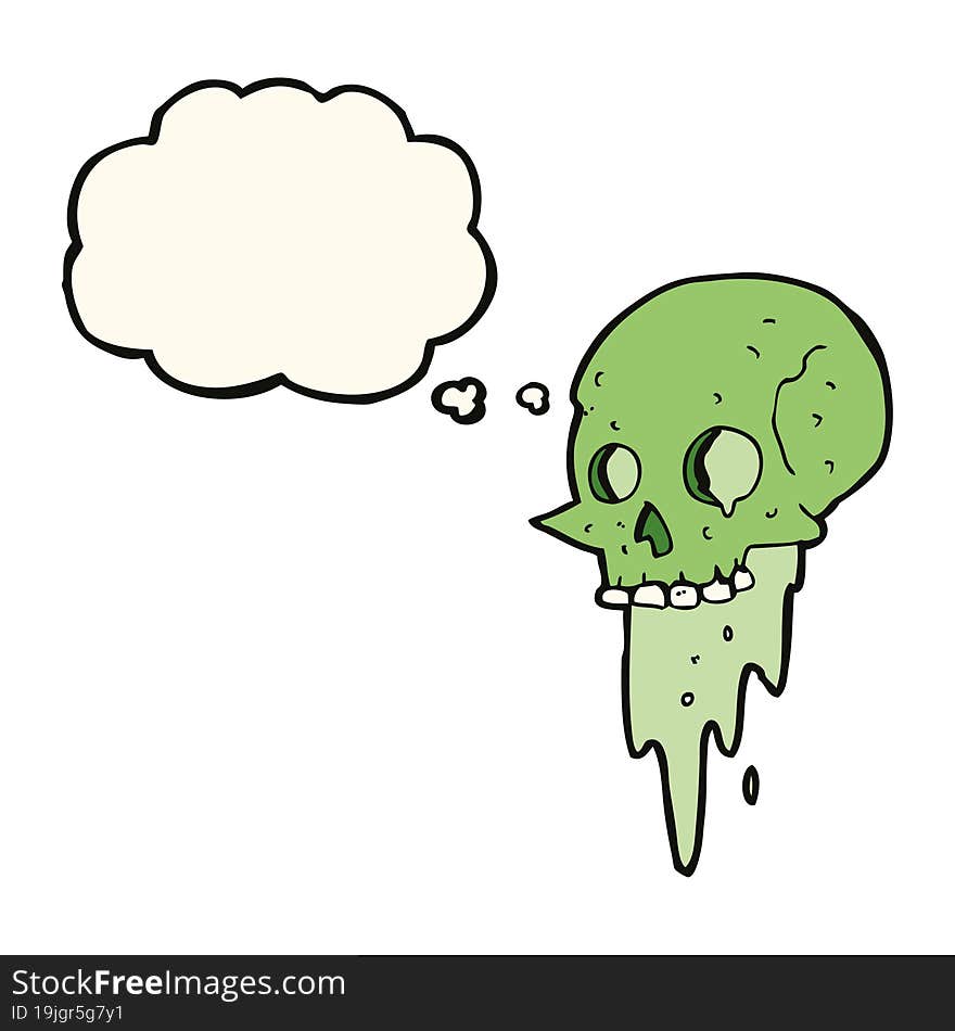 gross halloween skull cartoon with thought bubble