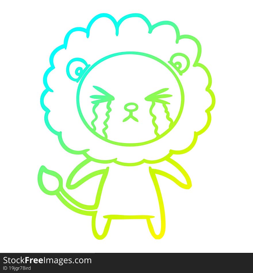 cold gradient line drawing cartoon crying lion