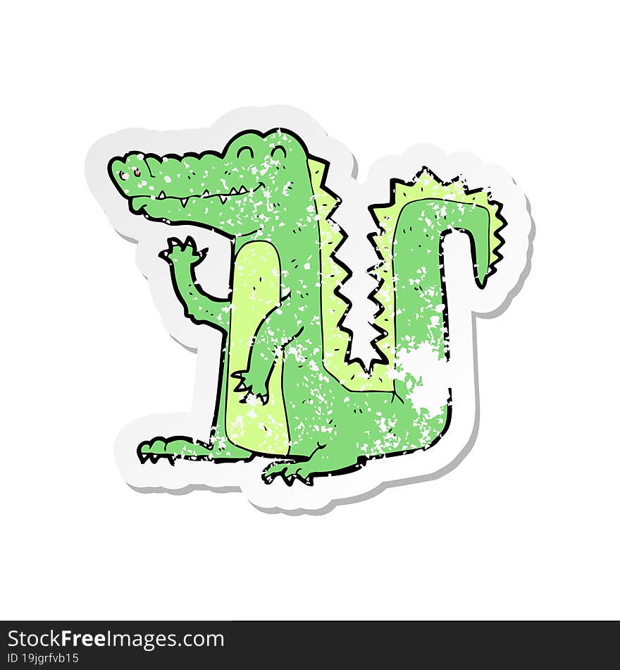 retro distressed sticker of a cartoon crocodile