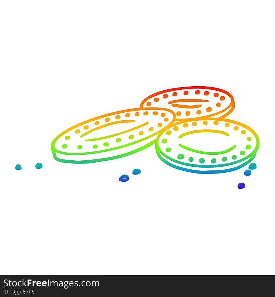 rainbow gradient line drawing cartoon gold coins