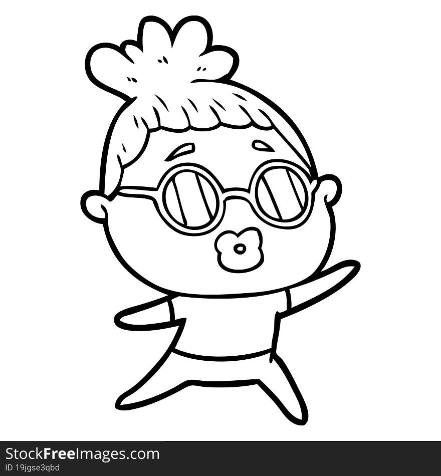 cartoon dancing woman wearing sunglasses. cartoon dancing woman wearing sunglasses