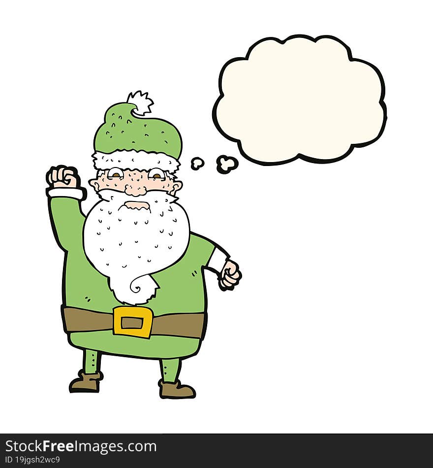 cartoon angry santa claus with thought bubble