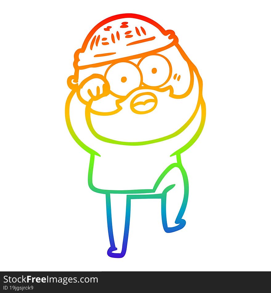 Rainbow Gradient Line Drawing Cartoon Surprised Bearded Man