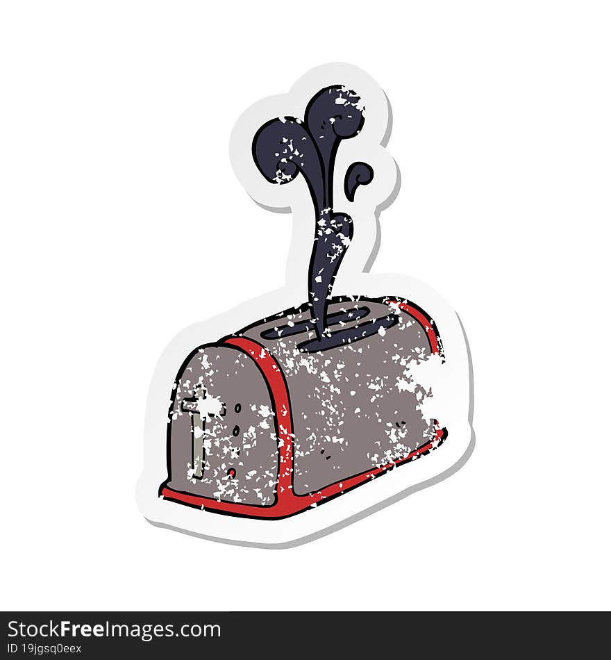 Retro Distressed Sticker Of A Cartoon Toaster Burning Toast