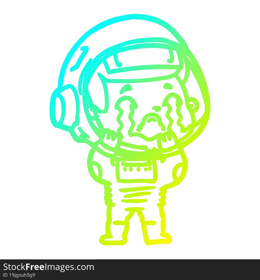 Cold Gradient Line Drawing Cartoon Crying Astronaut