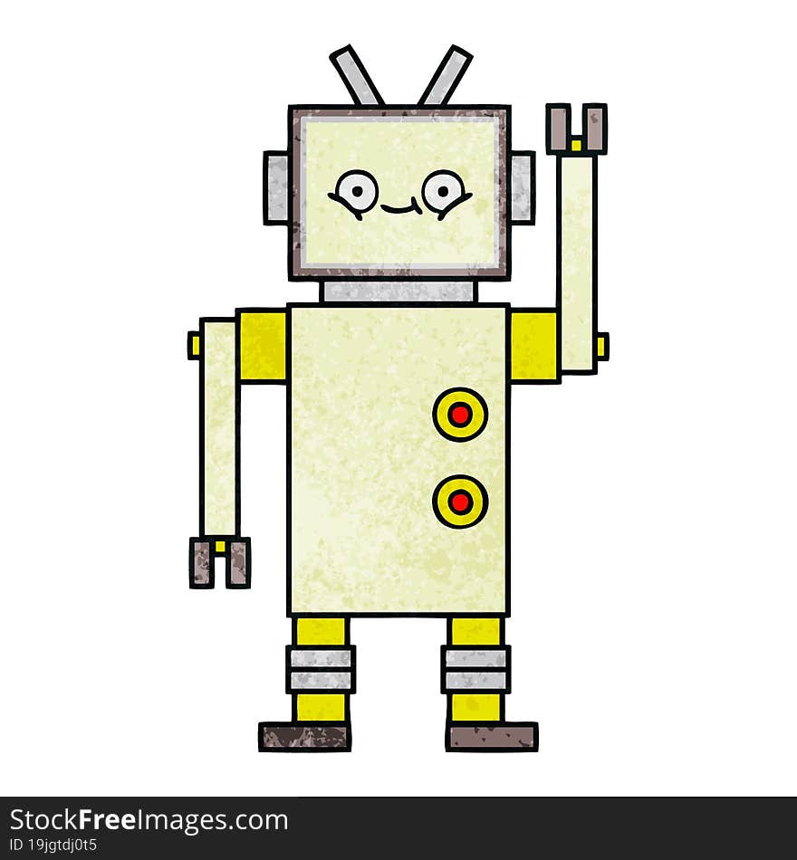 retro grunge texture cartoon of a robot