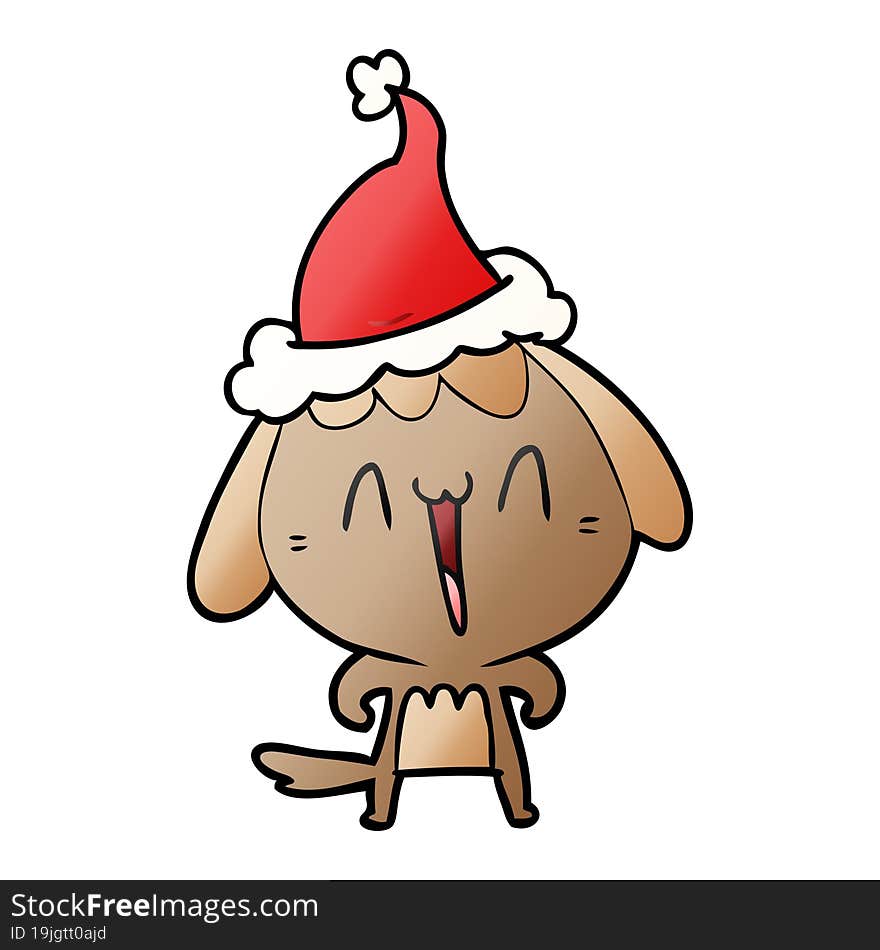 cute hand drawn gradient cartoon of a dog wearing santa hat. cute hand drawn gradient cartoon of a dog wearing santa hat