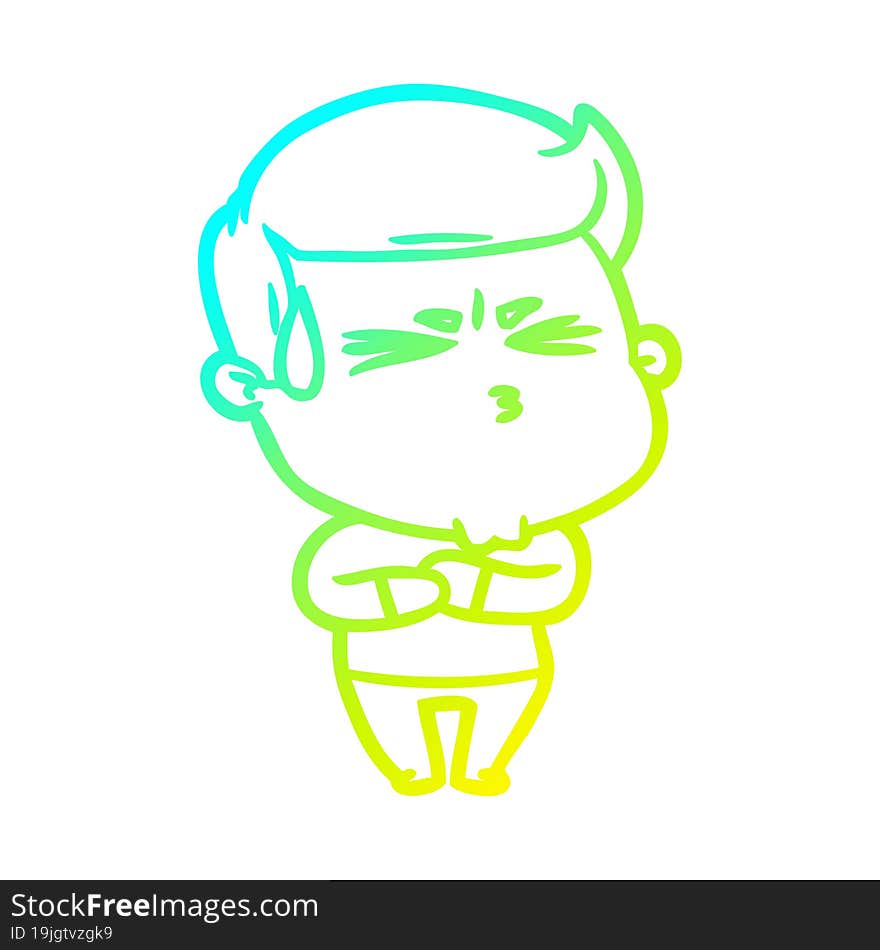 Cold Gradient Line Drawing Cartoon Frustrated Man