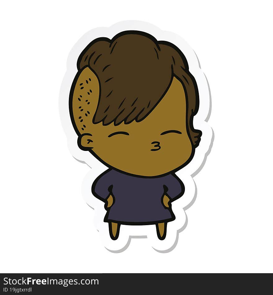 sticker of a cartoon squinting girl