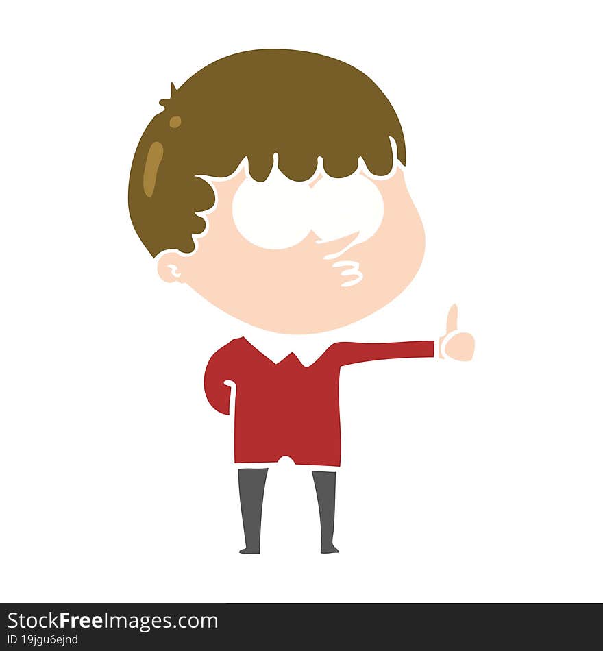 Flat Color Style Cartoon Curious Boy Giving Thumbs Up Sign