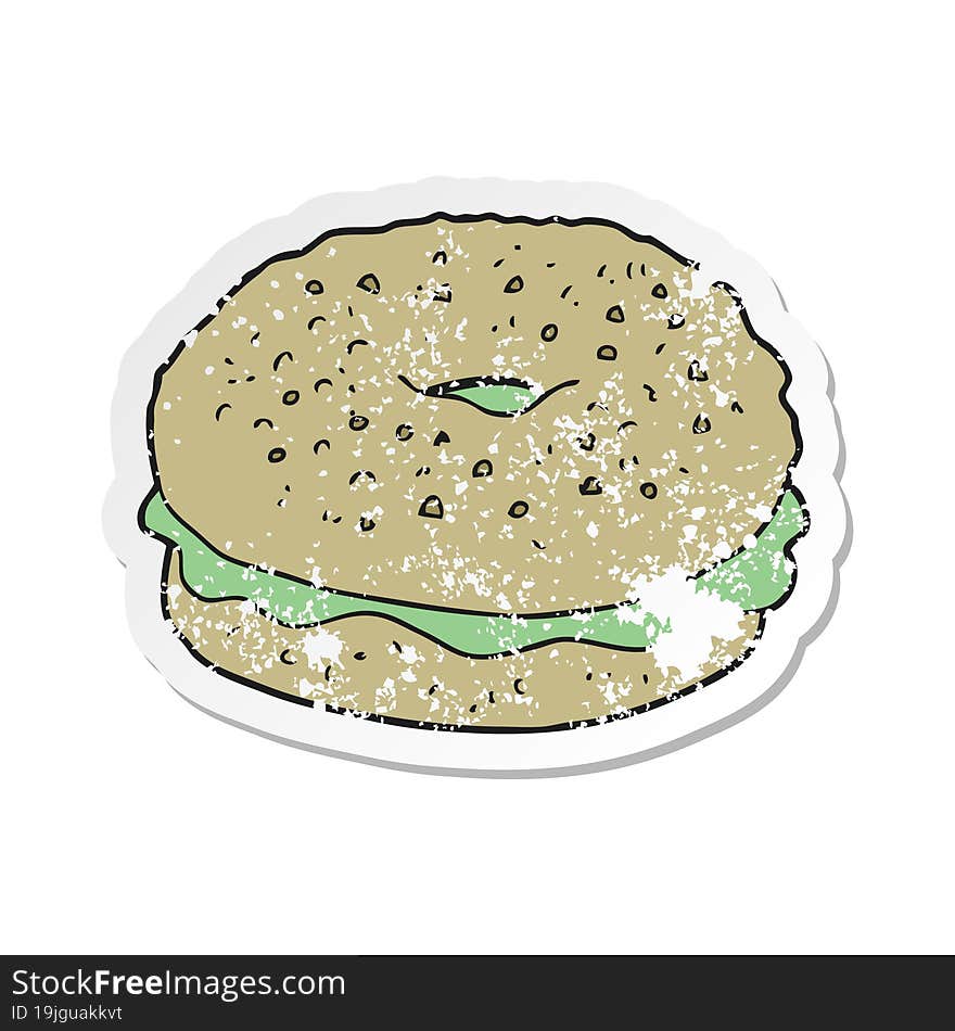 retro distressed sticker of a cartoon bagel