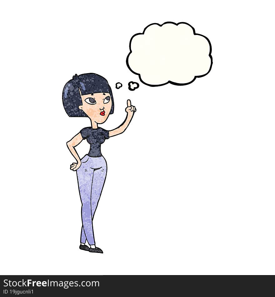 freehand drawn thought bubble textured cartoon woman asking question