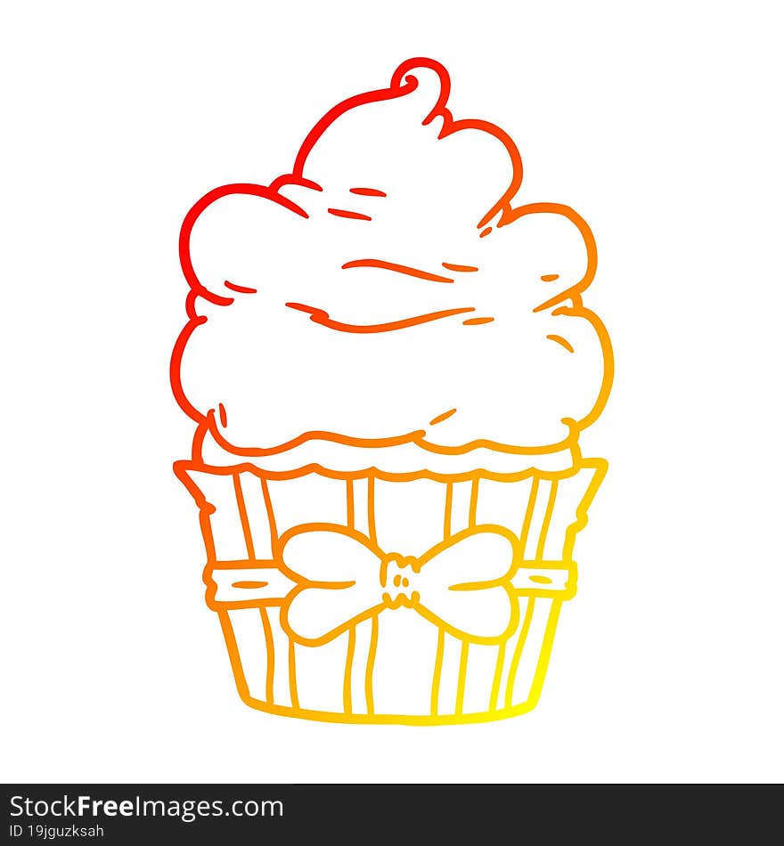 warm gradient line drawing of a cartoon fancy cupcake