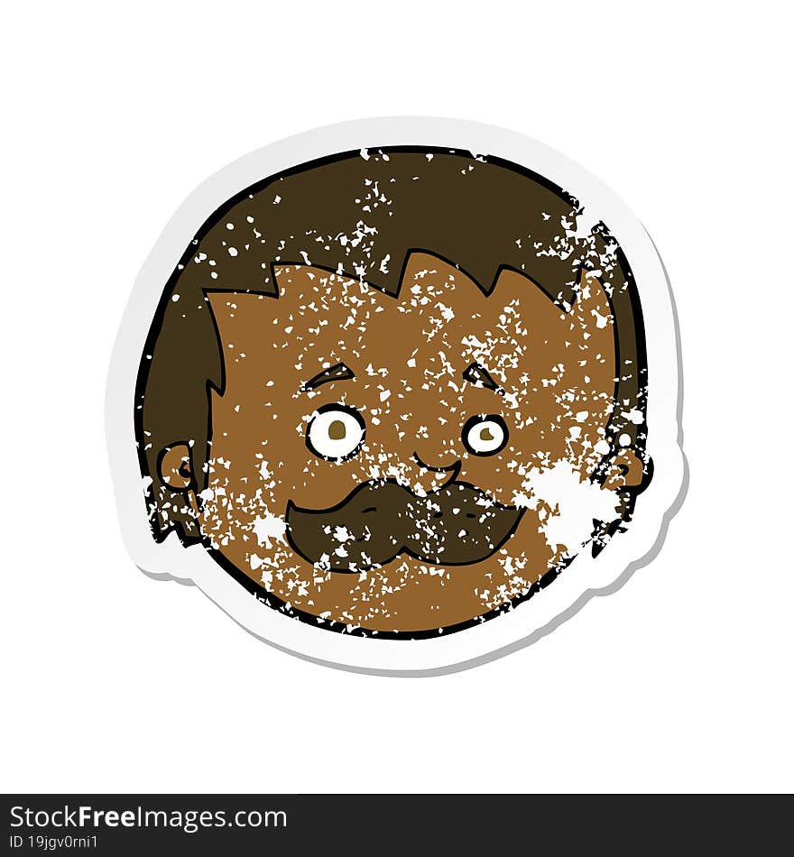 retro distressed sticker of a cartoon man with mustache