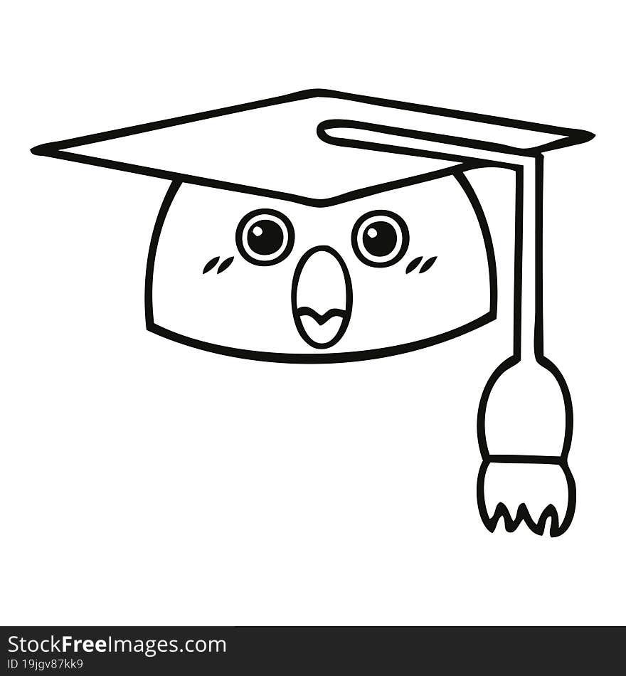 line drawing cartoon graduation hat