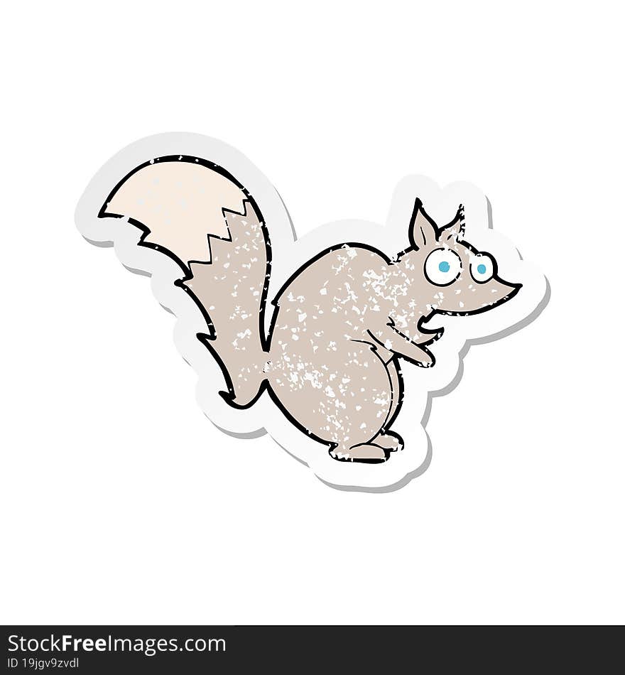 retro distressed sticker of a funny startled squirrel cartoon