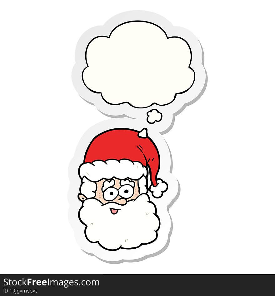 cartoon santa claus and thought bubble as a printed sticker