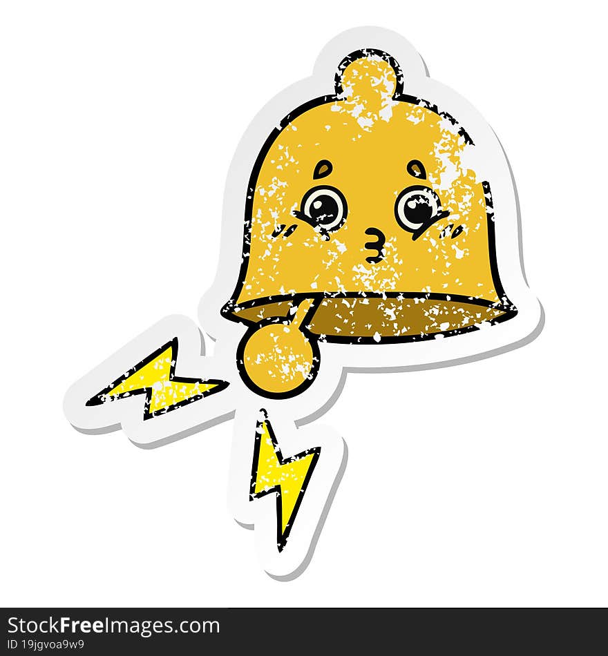 distressed sticker of a cute cartoon ringing bell