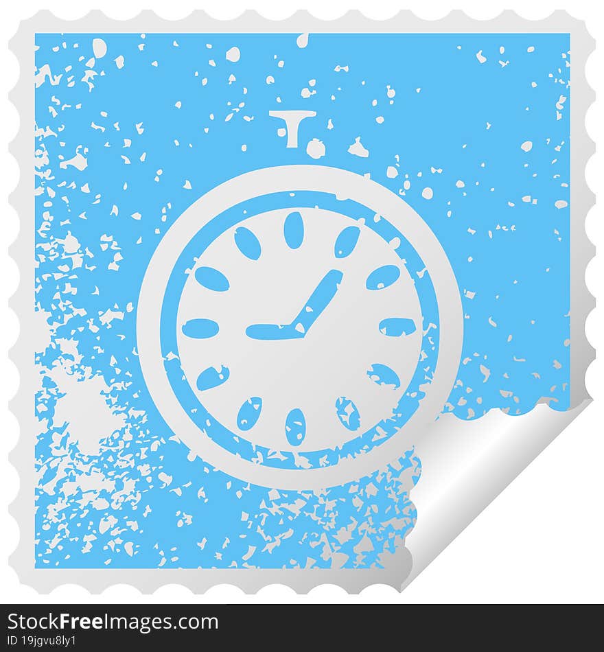 distressed square peeling sticker symbol of a time stopper