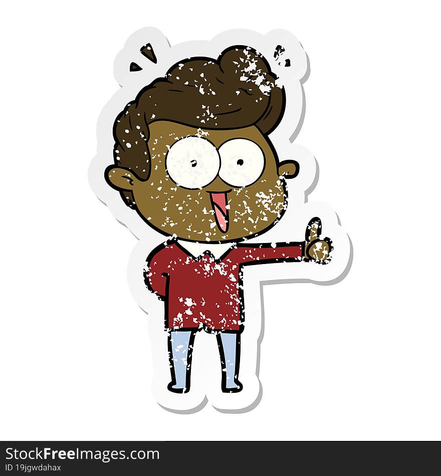 distressed sticker of a cartoon staring man