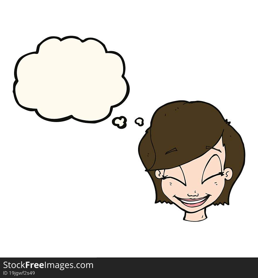 cartoon pretty female face with thought bubble