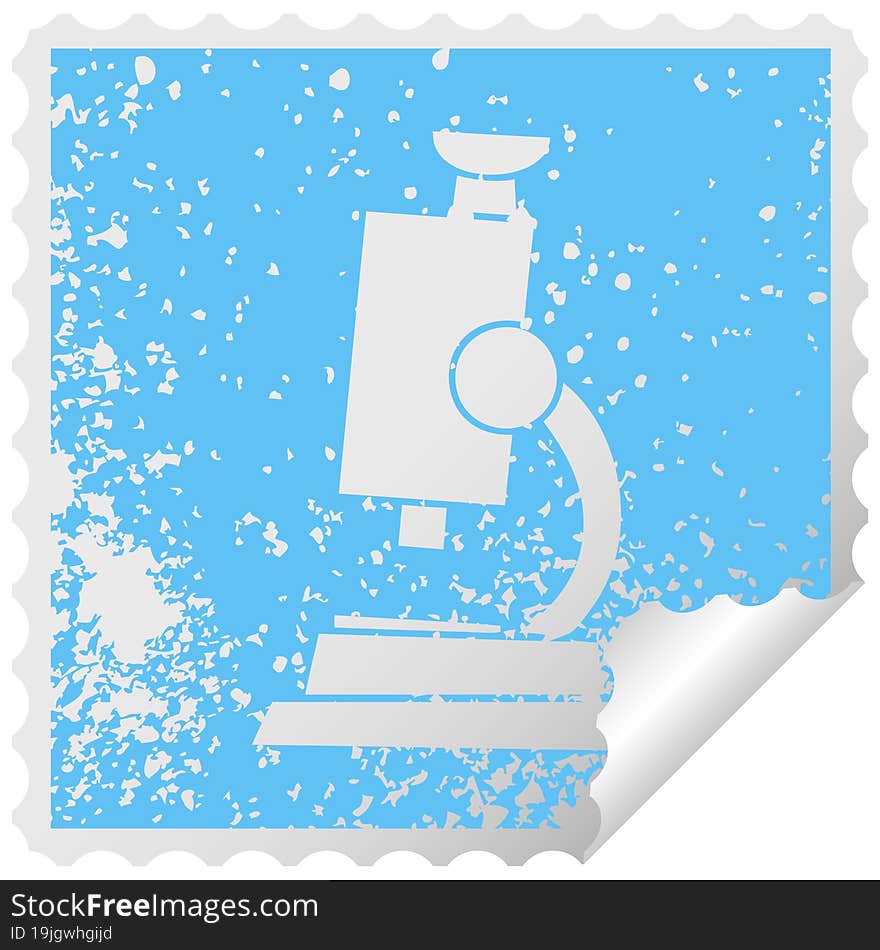 distressed square peeling sticker symbol of a science microscope