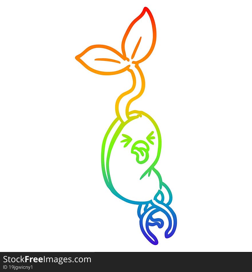 rainbow gradient line drawing of a cartoon sprouting seedling