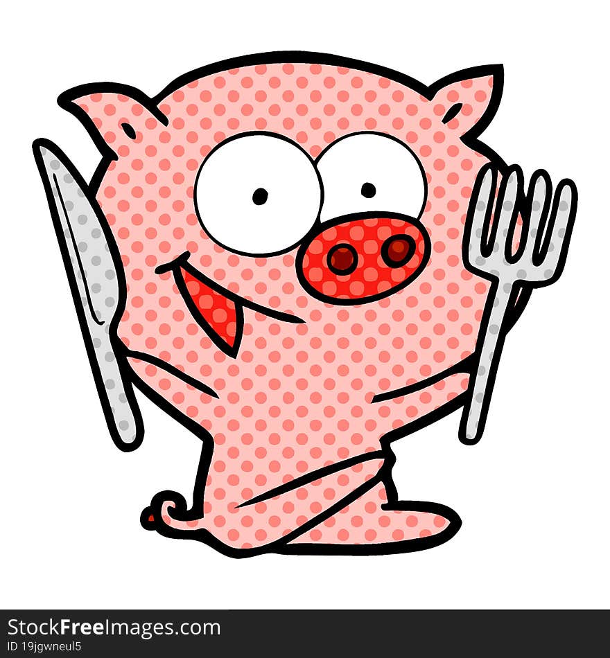 cheerful sitting pig cartoon. cheerful sitting pig cartoon