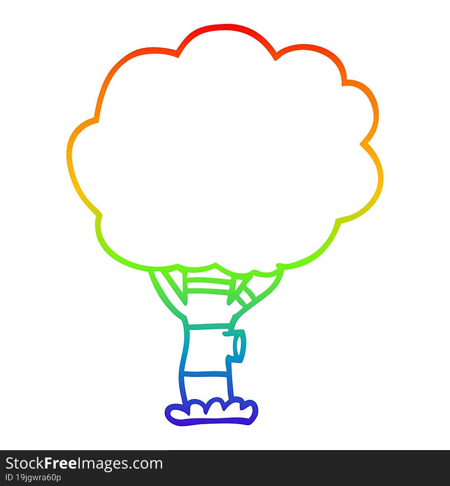 rainbow gradient line drawing of a cartoon tree