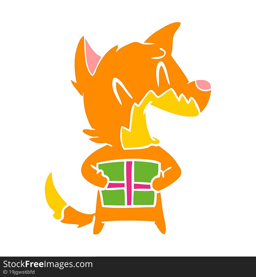 laughing christmas fox flat color style cartoon