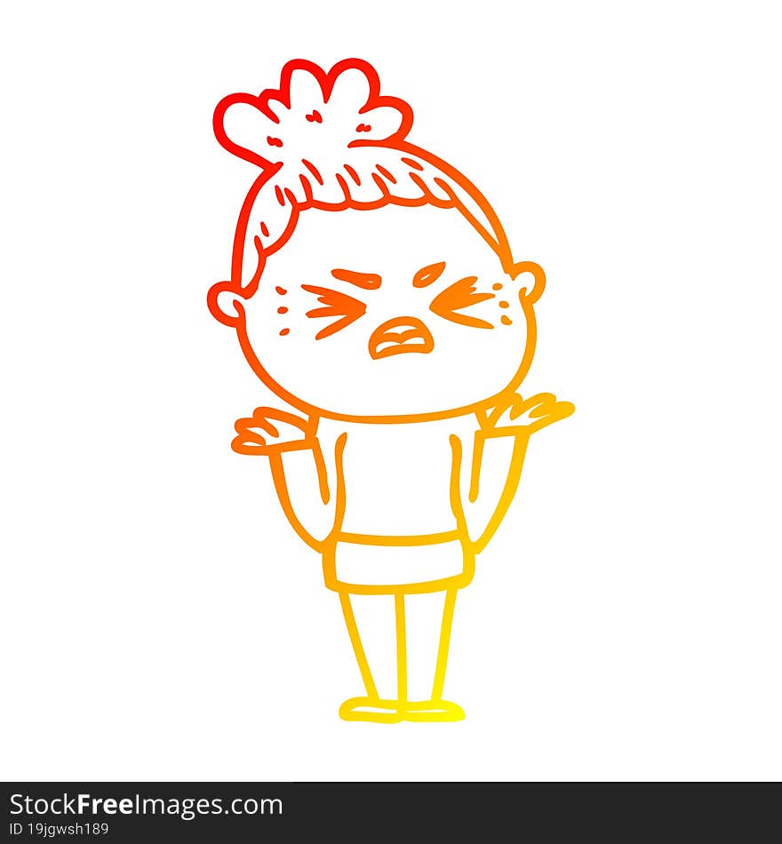 warm gradient line drawing of a cartoon angry woman