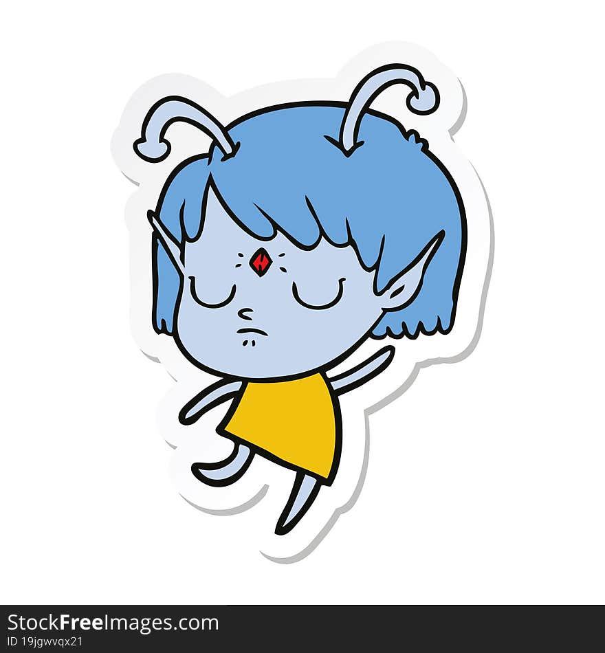 sticker of a cartoon alien girl