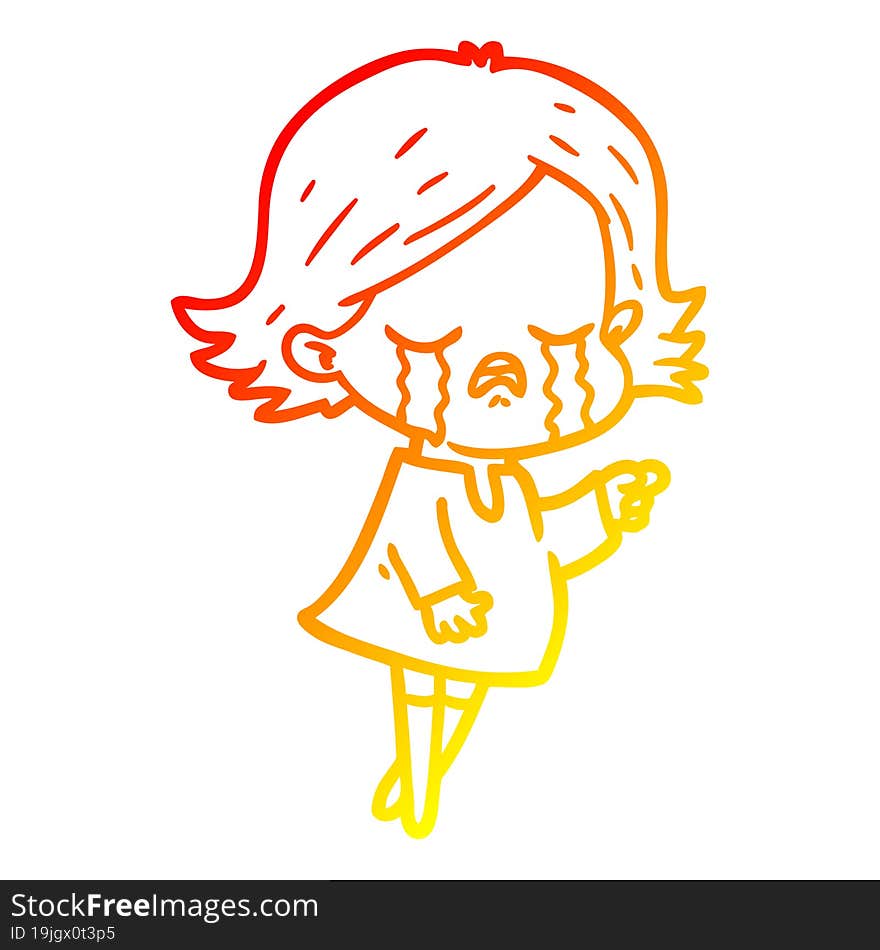 warm gradient line drawing of a cartoon girl crying