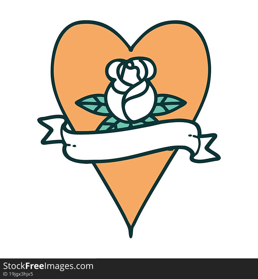 iconic tattoo style image of a heart rose and banner. iconic tattoo style image of a heart rose and banner