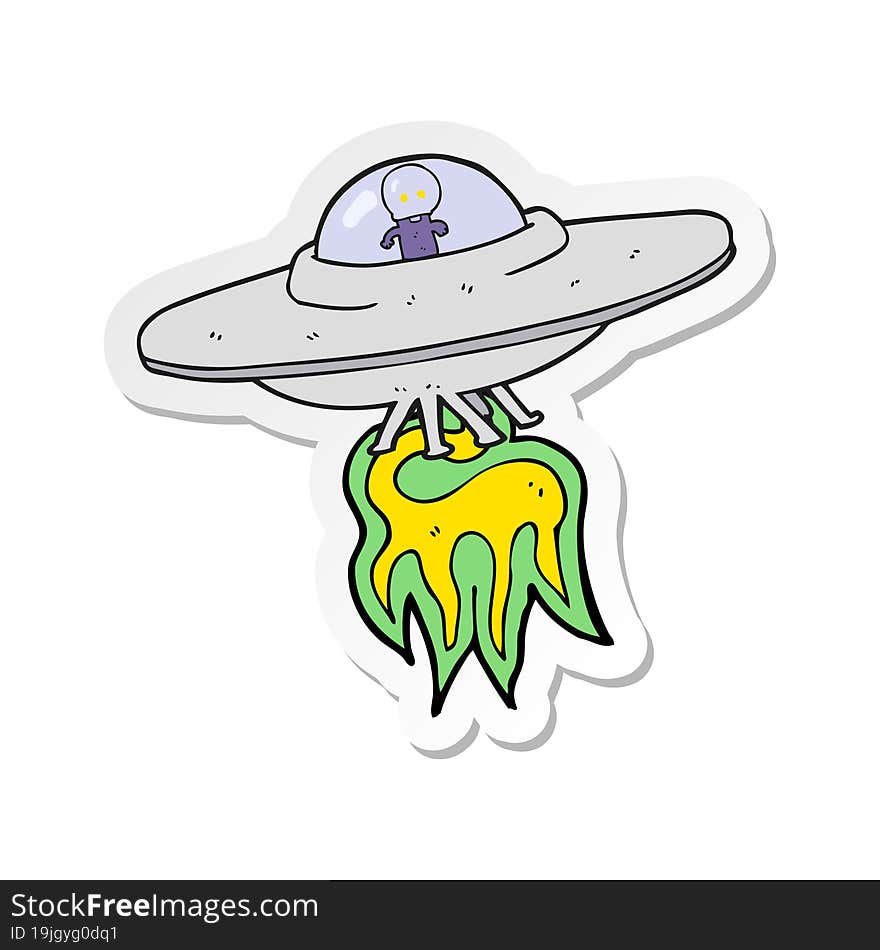 sticker of a cartoon alien flying saucer