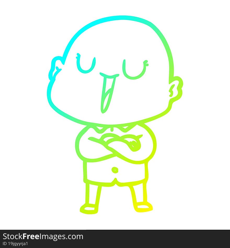 cold gradient line drawing happy cartoon bald man