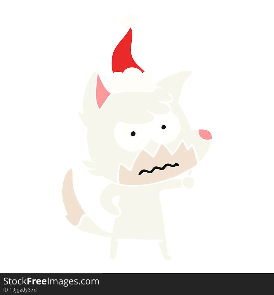 flat color illustration of a annoyed fox wearing santa hat