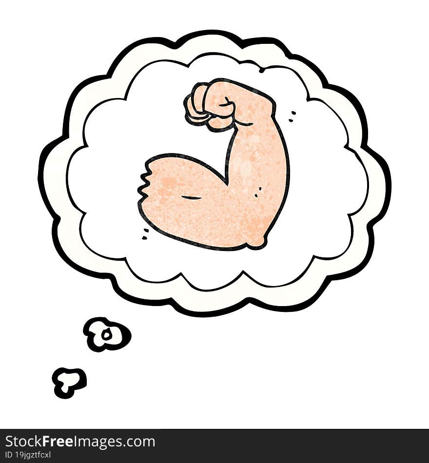 Thought Bubble Textured Cartoon Strong Arm Flexing Bicep