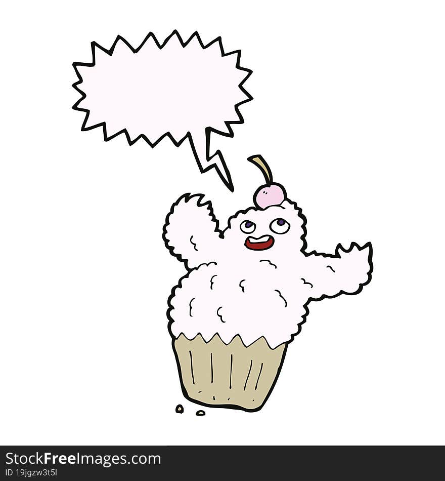 Cartoon Cupcake Monster With Speech Bubble