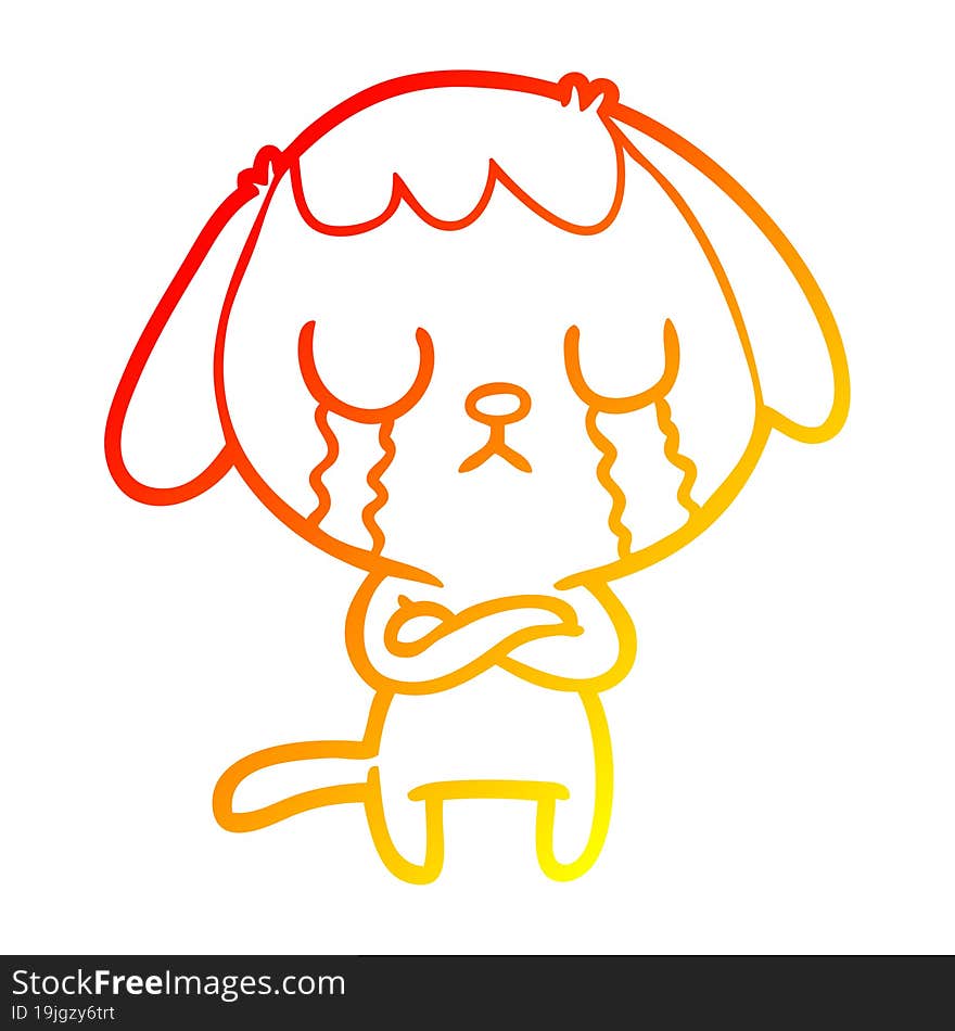 warm gradient line drawing cute cartoon dog crying