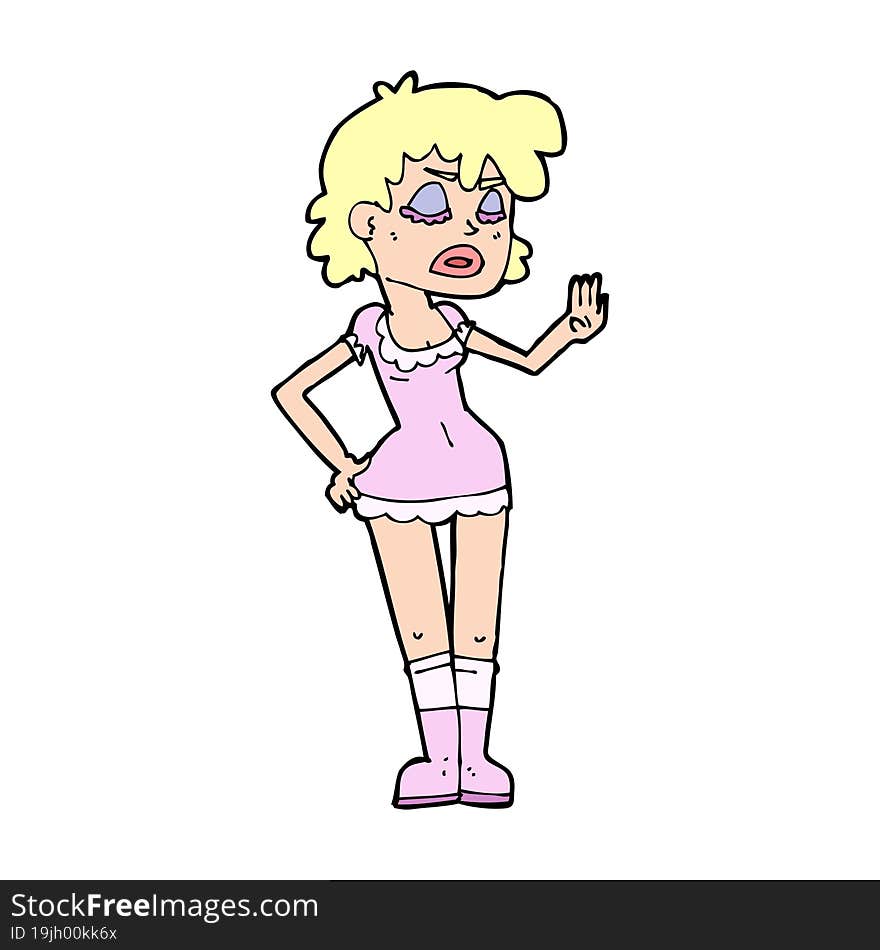 cartoon woman making dismissive gesture