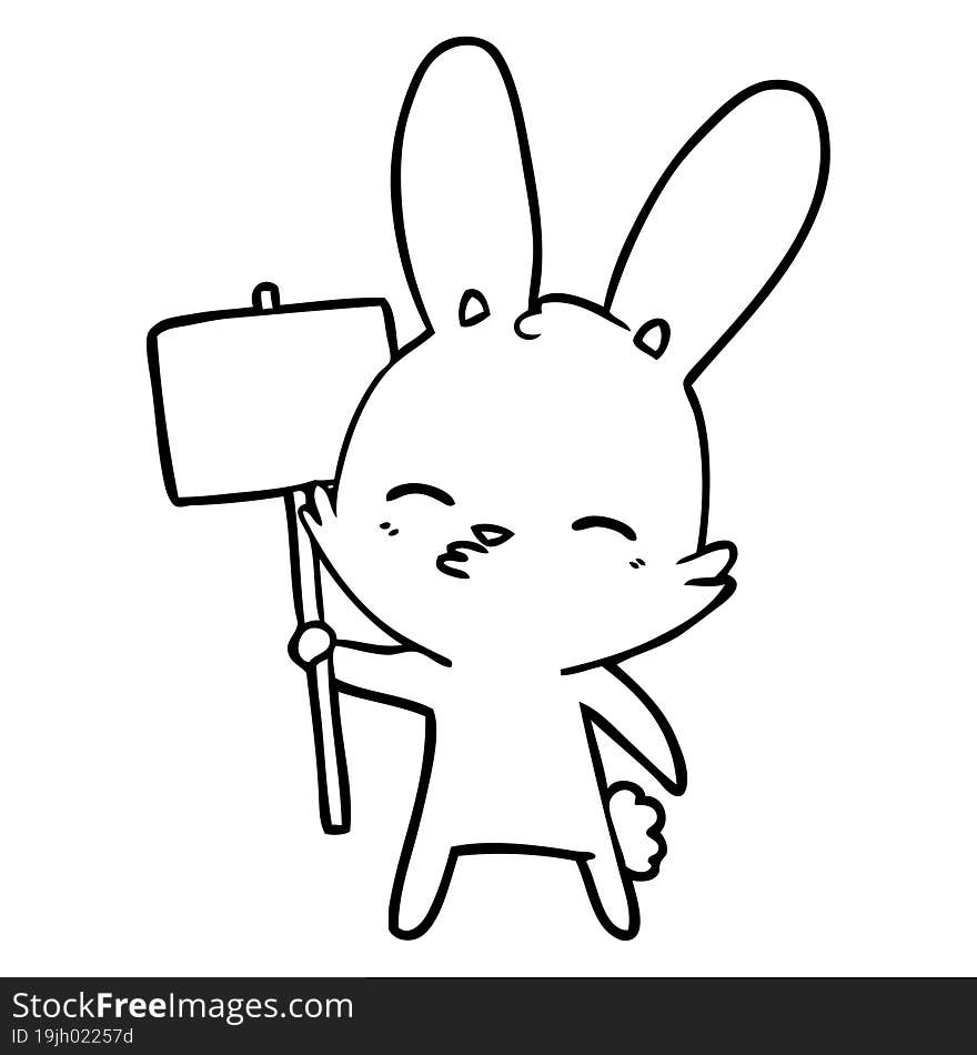 curious bunny cartoon with placard. curious bunny cartoon with placard