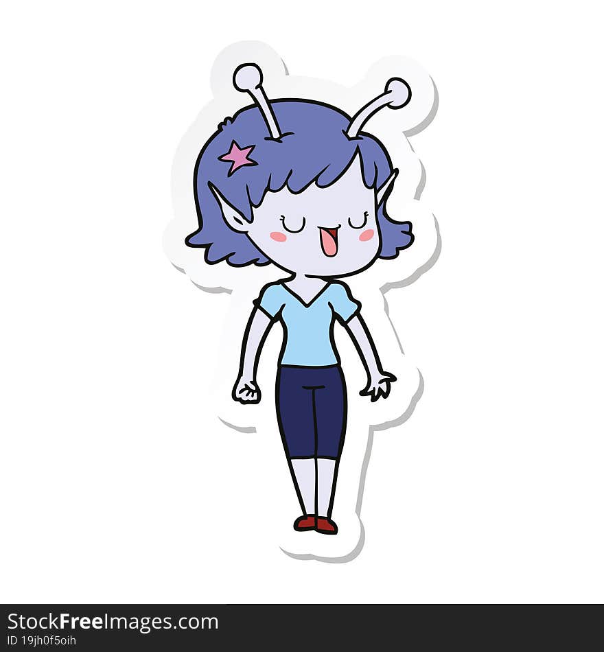 sticker of a happy alien girl cartoon