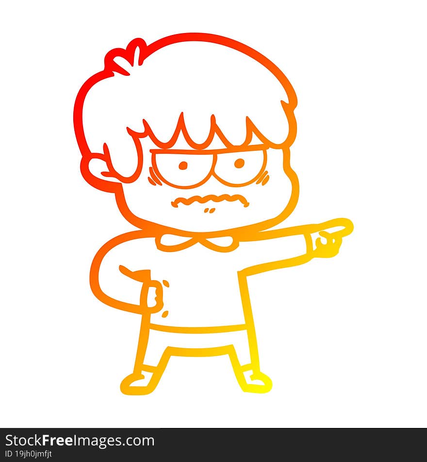 Warm Gradient Line Drawing Annoyed Cartoon Boy