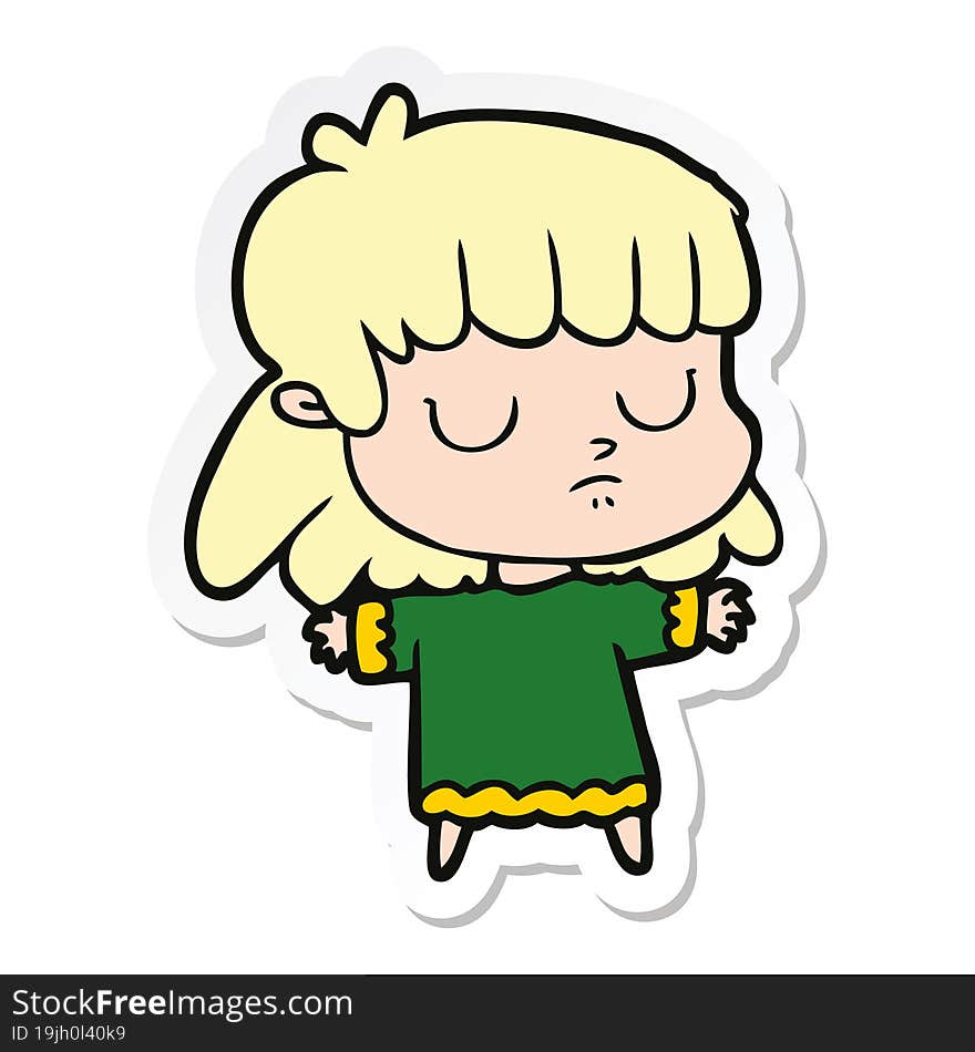 sticker of a cartoon indifferent woman