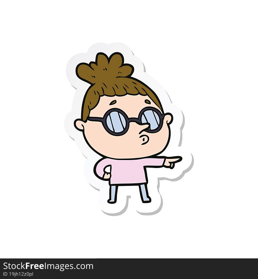 sticker of a cartoon woman wearing glasses